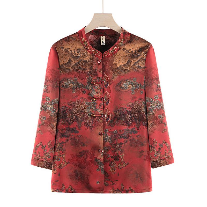 Damen-Strickjacke mit neun Vierteln und chinesischem Landschaftsdruck