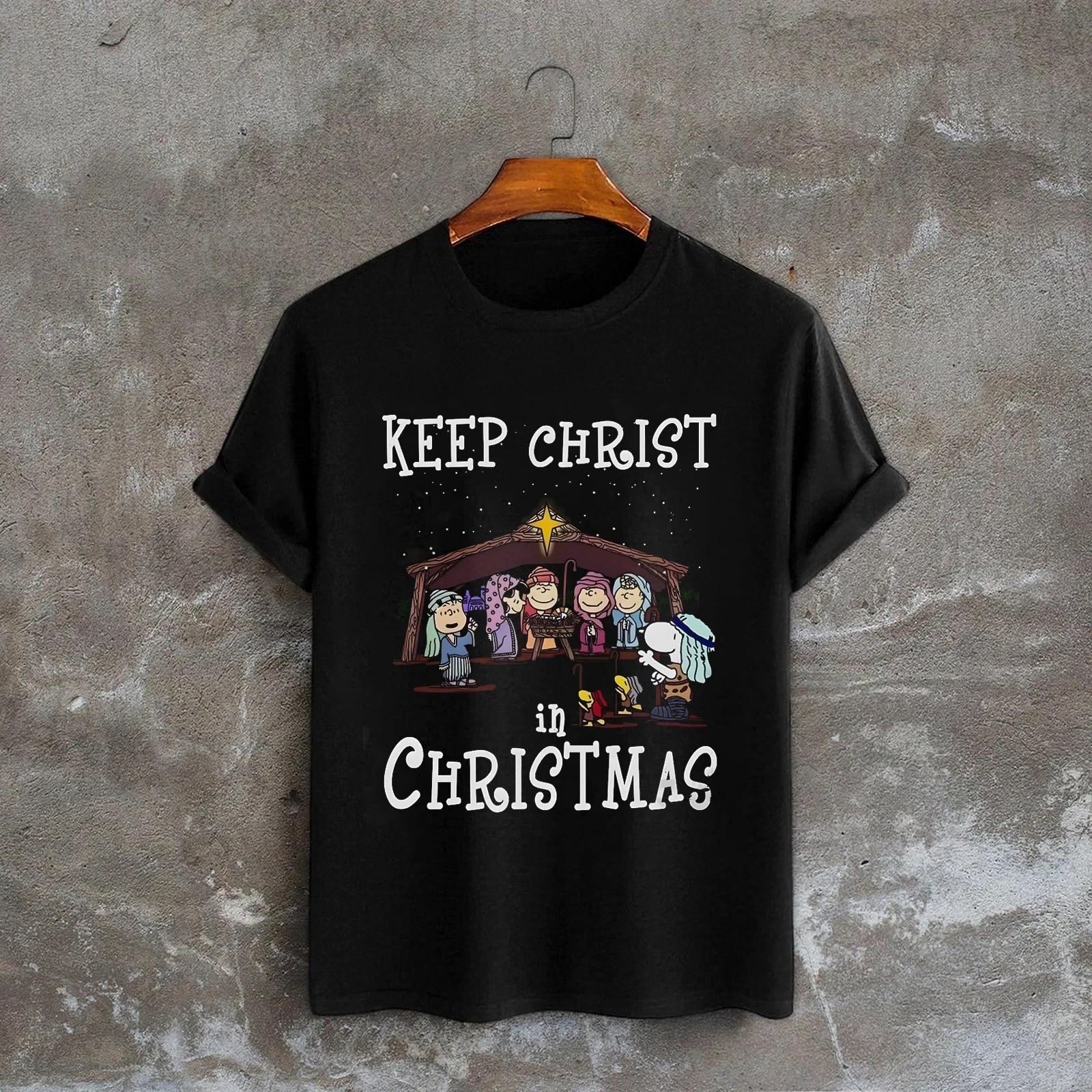 Keep Christ in Christmas T-Shirt Funny Christian Peanuts Nativity T-Shirt M