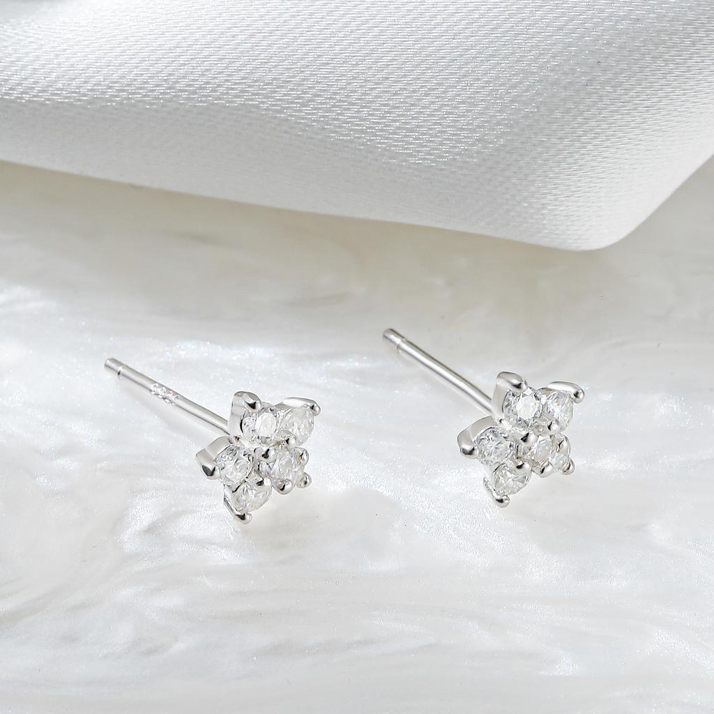 Moissanite 5 Petal Flower Earrings White Gold Stud Earring for Women 925 Sterling Silver Moissanite Diamond Earring Gift