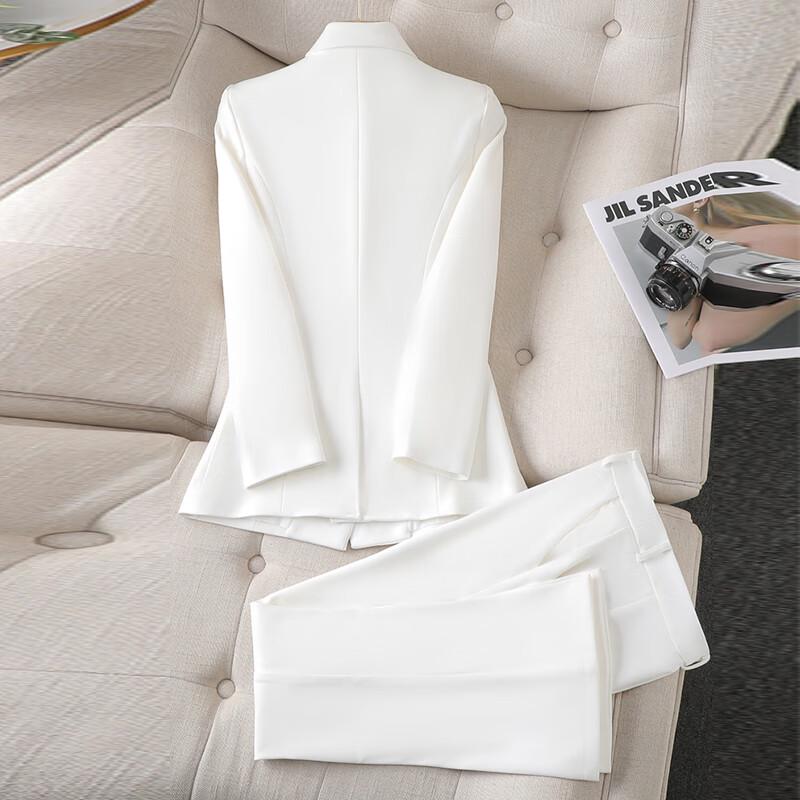 Women's White Professional Blazer & Trousers Set