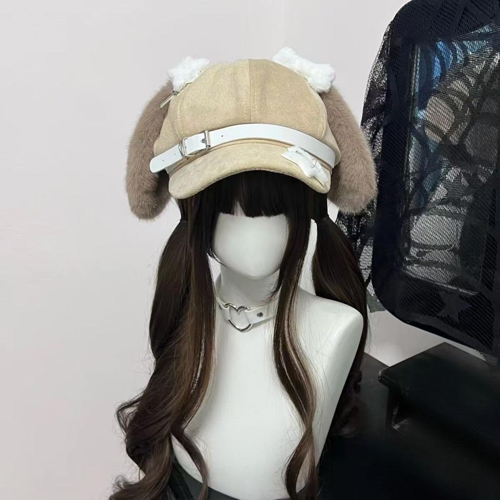 Women's Kawaii Hat Sweet Style New Fashion Cap Grey Dog Eared Cap Subculture Beret Cute Individualistic Embodying Otaku Culture