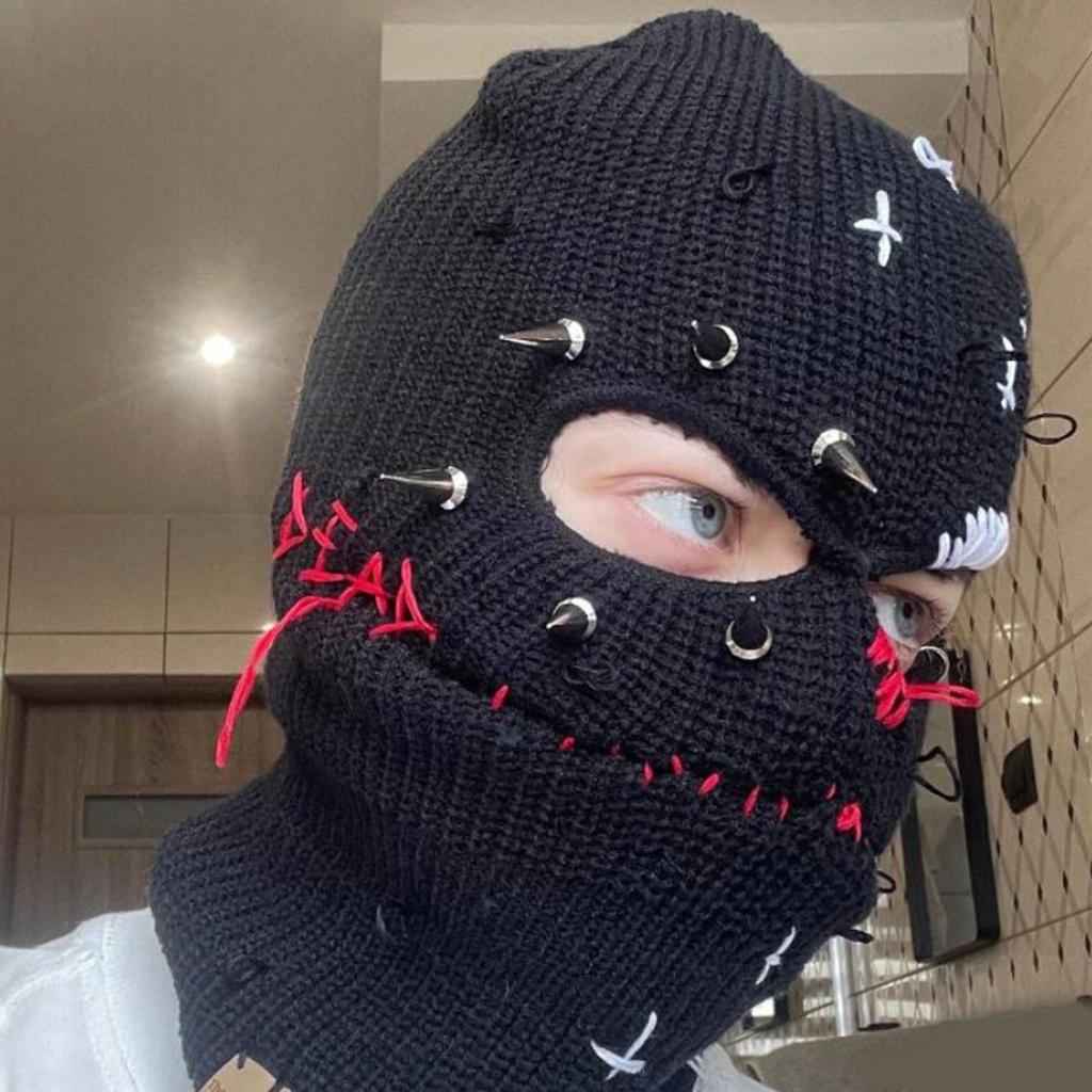 Rivet Beanie Funny Balaclava Balaclava Distressed Knitted Full Face Shiesty Mask Balaclava Scary Balaclava