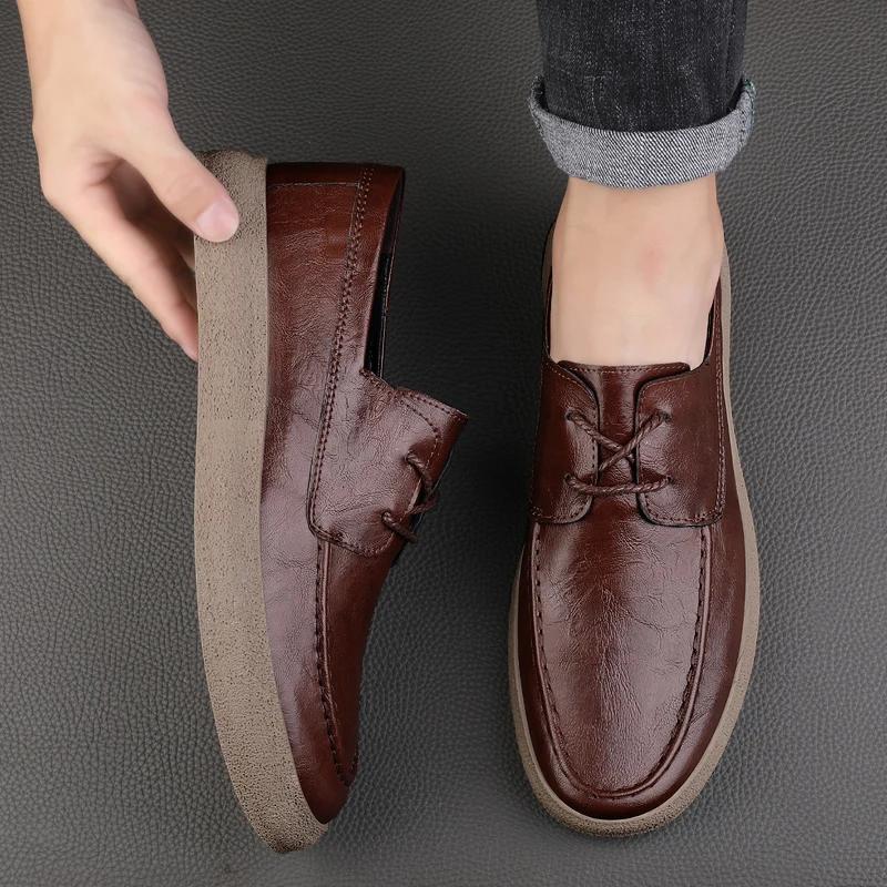 2024 New Lace Up Leather Shoes Men Loafers Soft Comfortable Mens Business Shoes Flat Casual Footwear Men Warm Brand Oxford Shoes