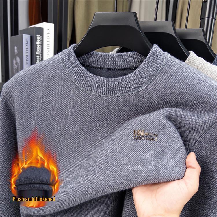 Men s Winter Round Neck Mink Velvet Sweater - Thick, Warm Knitwear for Business or Casual Wear S светло-серый