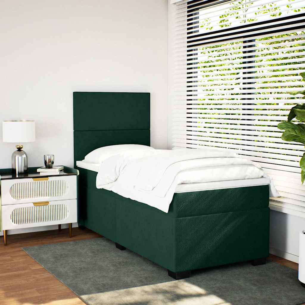 Box Spring Bed with Mattress Dark Green 80 X 200 Cm Velvet
