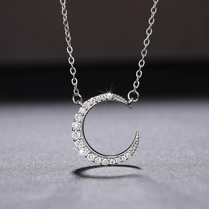 Huitan Aesthetic Moon Necklace for Women Silver Color Fancy Birthday Gift Cubic Zirconia Trendy Neck Accessories Female JewelryGood Product