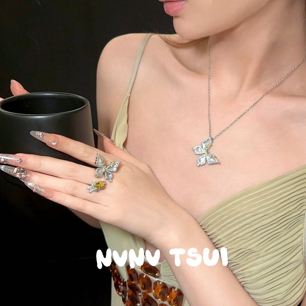 Jewelry, Heavy Industry, Noble Fritillary, Lucky Yellow Diamond Butterfly Necklace, Noble Halo Ring Set, Light Luxury And High-End Sense