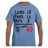 Funny Humor T Shirt Math Looks 18 Feels 14 Acts 8 40 Years Old