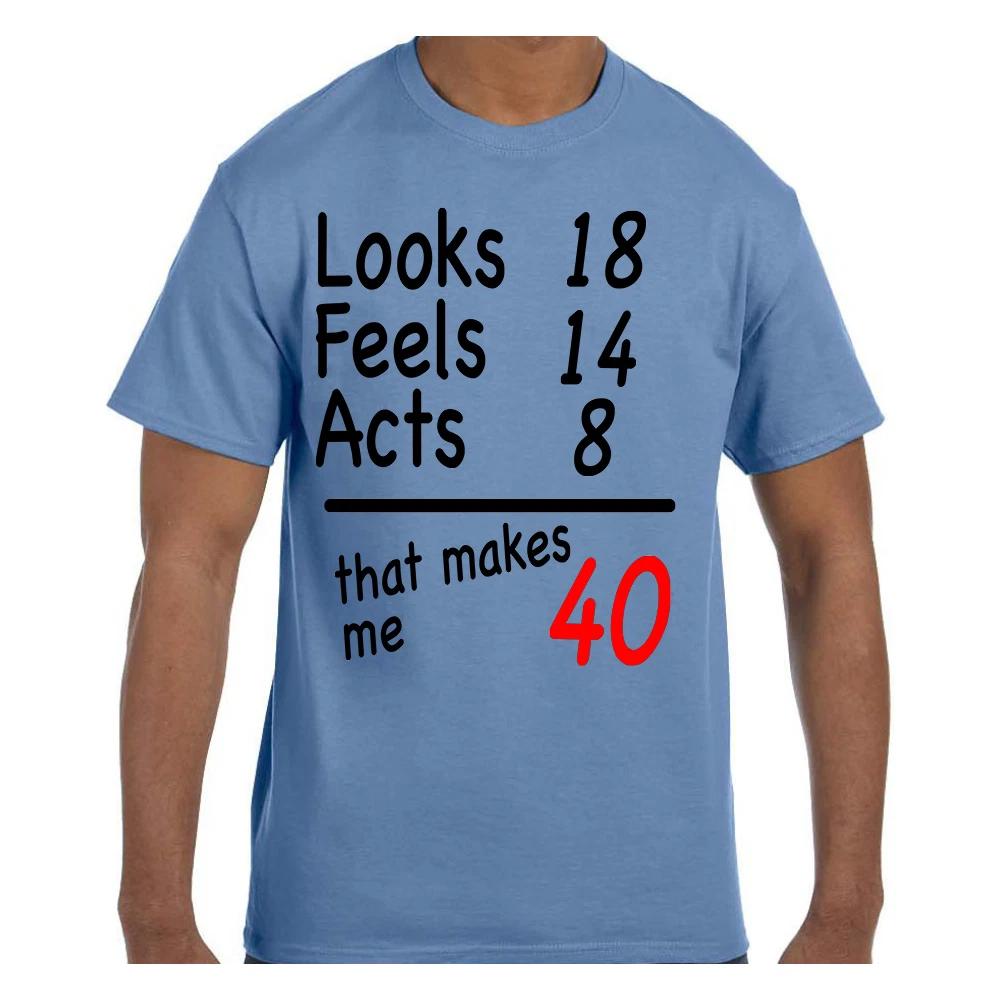 Funny Humor T shirt Math Looks 18 Feels 14 Acts 8 40 years old 4XL