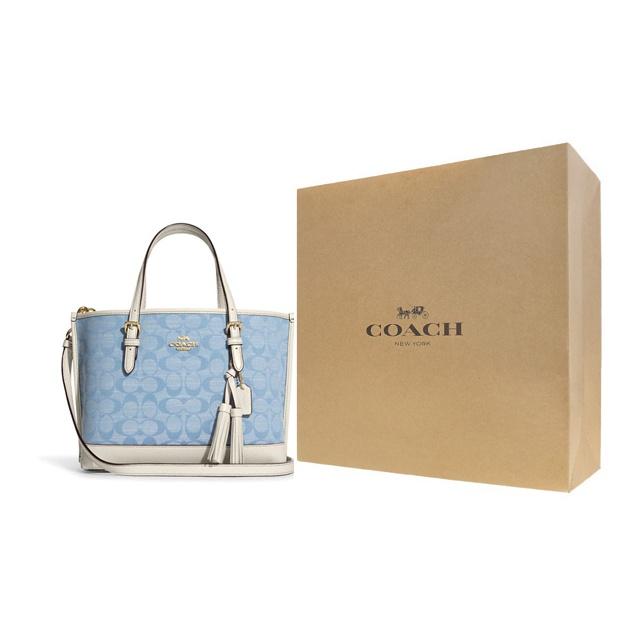 Coach Mollie Series Classic Canvas And Leather Tote Bag Shopping Bag Handheld Crossbody Bag 25 Women tote Blue White CA142-IMUDY