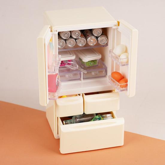 Miniature Refrigerator with Opening Door Realistic Plastic Kitchen Appliance for Toy Room Micro Scene Decor 1/12 Scale Pretend Play Accessory for Kids