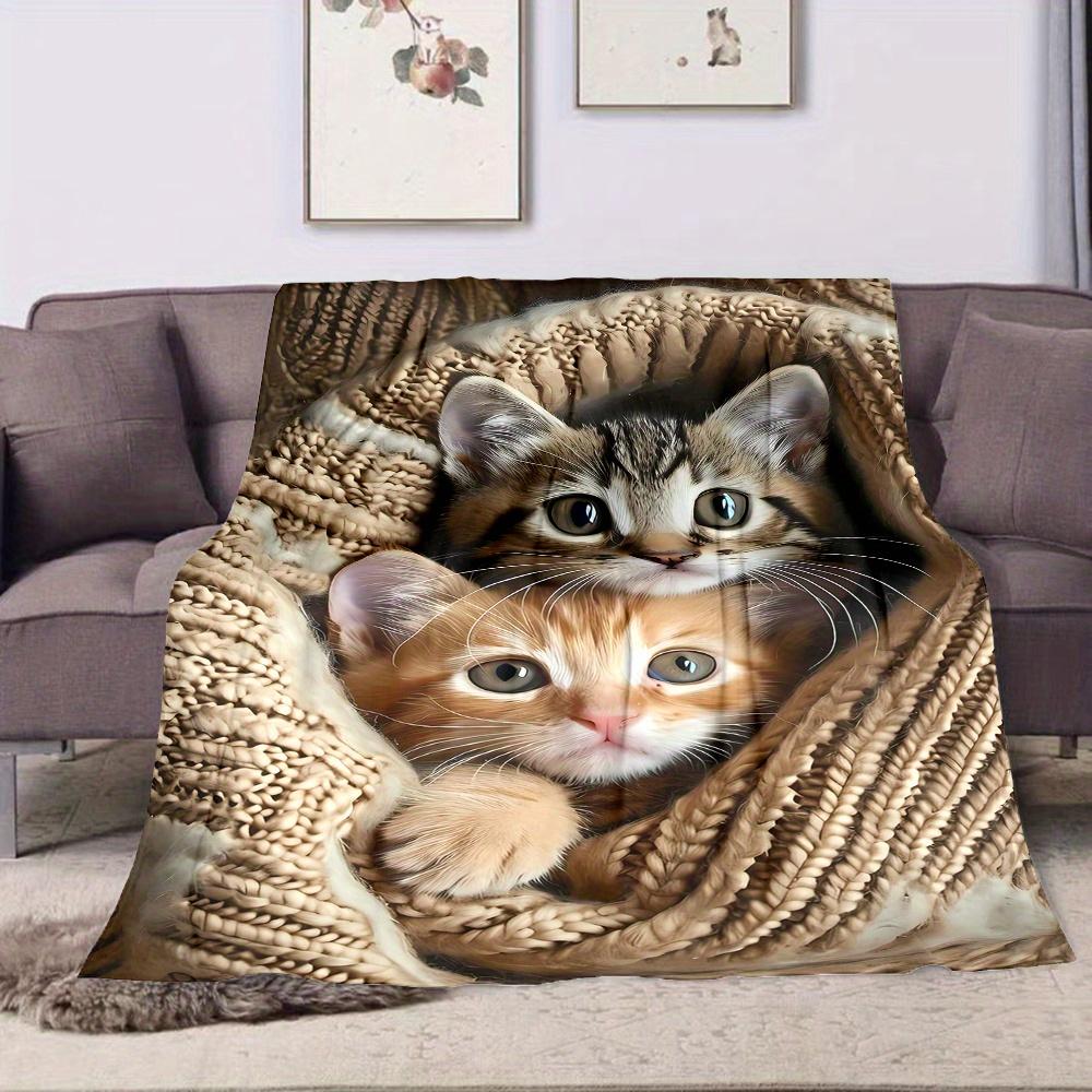 Cats Print Flannel Throw Blanket Reversible All Season Home Office Gift