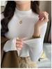 Velvet Semi-High Neck Long Sleeve Women's Modal Base Layer T-Shirt - Slimming White Autumn/Winter Fashion Top