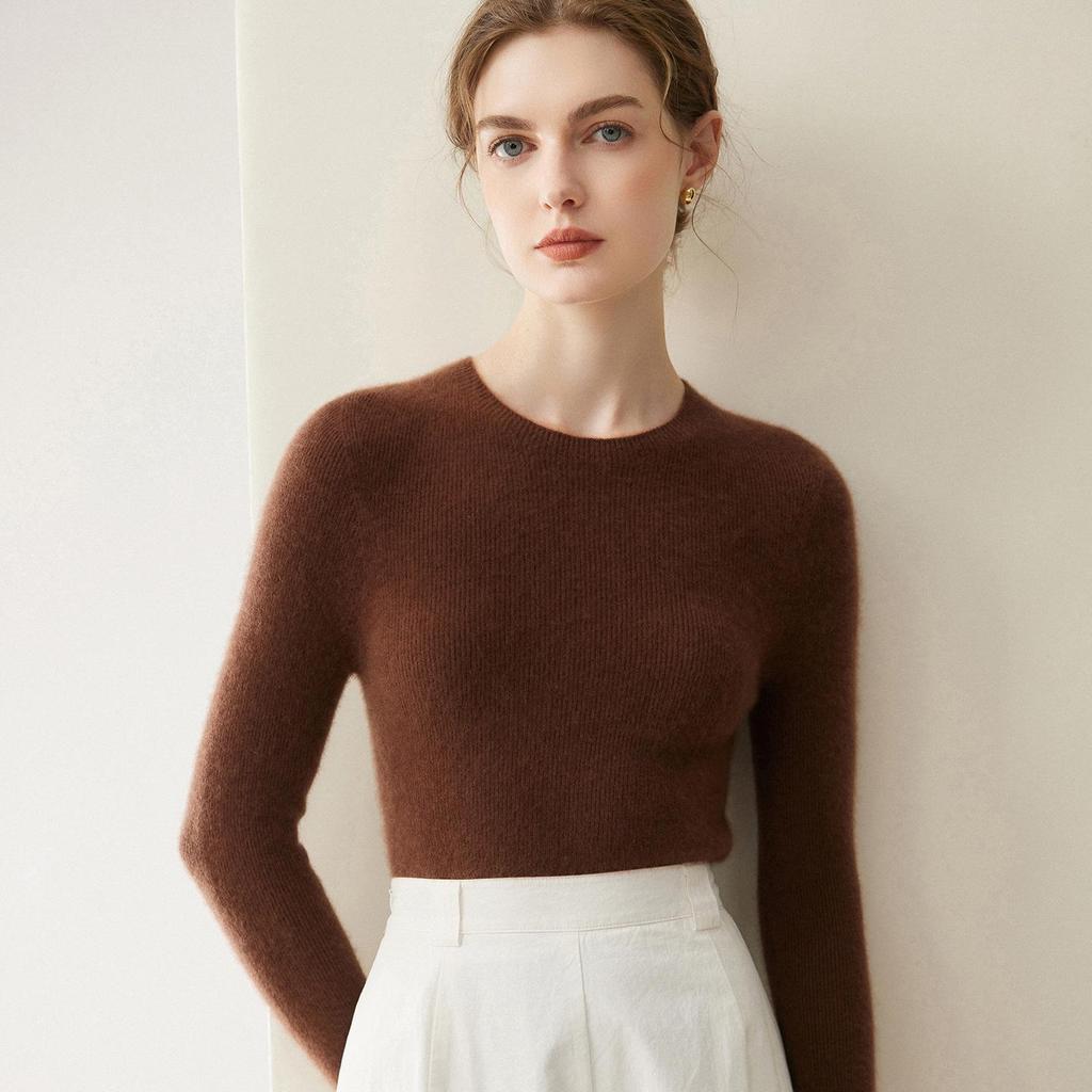 Lekasha Women's Pure Cashmere Round Neck Sweater - Loose, Solid Color, Warm Base Layer for Autumn and Winter