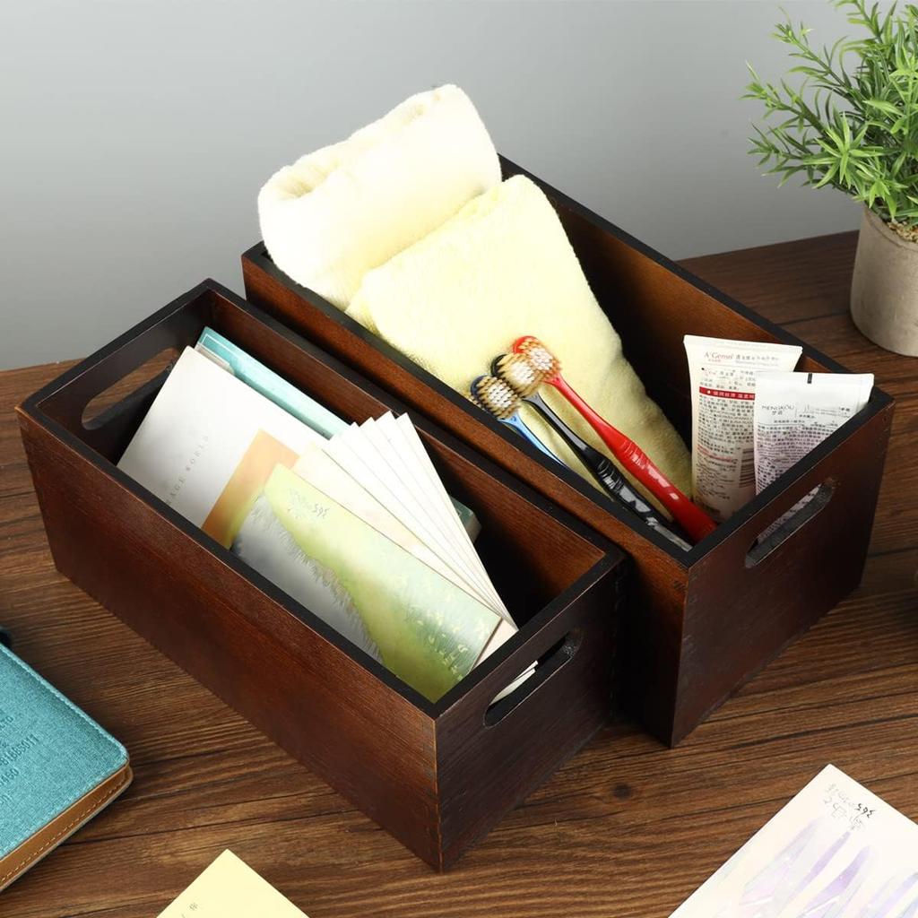 Wood Open Storage Boxes Mail Organizer Bins Letter Holder Box Rustic Wooden Boxes for Storage Nesting Storage Box Set 2