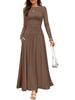 2025 Cross-border Women's Round Neck Pleated Pocket Slim Fit Long Sleeve Knit Dress