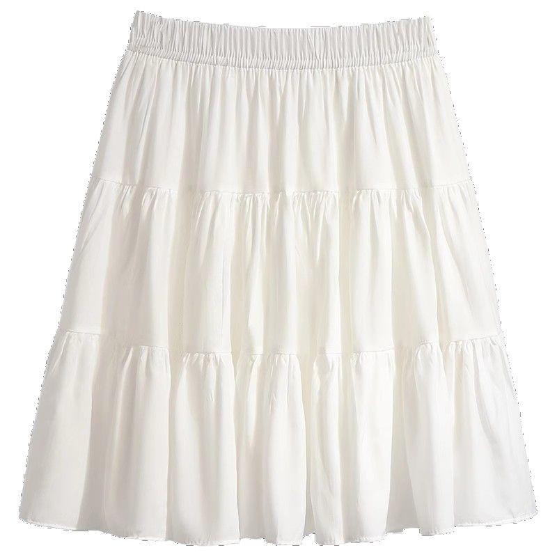 2025 Women's White A-line High Waist Pleated Summer Skirt