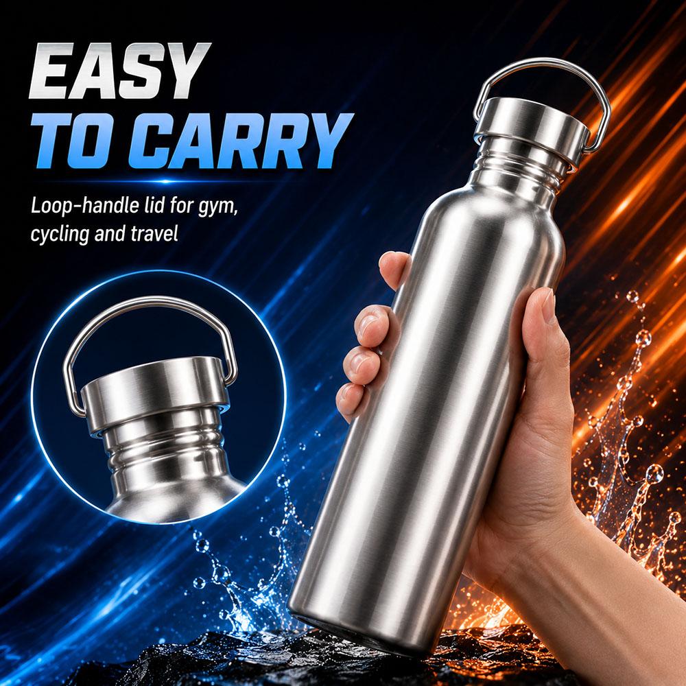 Stainless Steel Water Bottle 500-1000ml Big Mouth Single Wall Drinking Bottle Sports Bottle Flasks with All Steel Lid