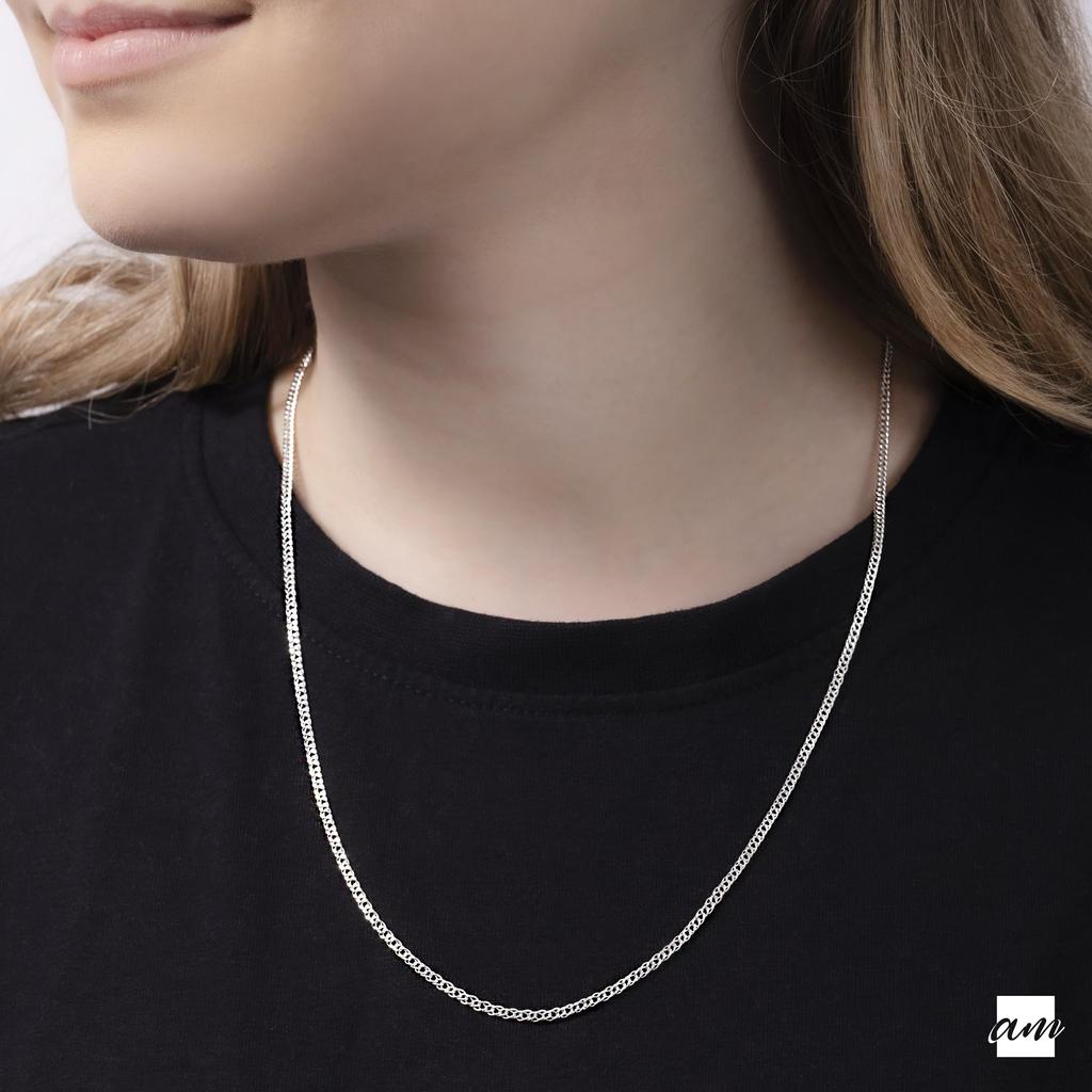 [Amberta] Women's 925 Sterling Silver 2mm Rhombus Curved Chain Necklace: 2.3mm Silver Chain Necklace 55cm