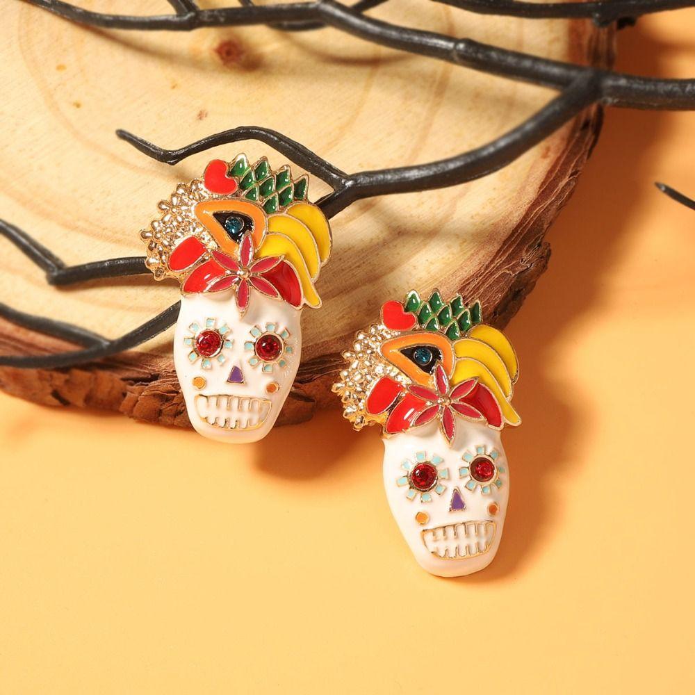 Rhinestone Vintage Earring Personality Enamel Skeleton Stud Earrings Girl