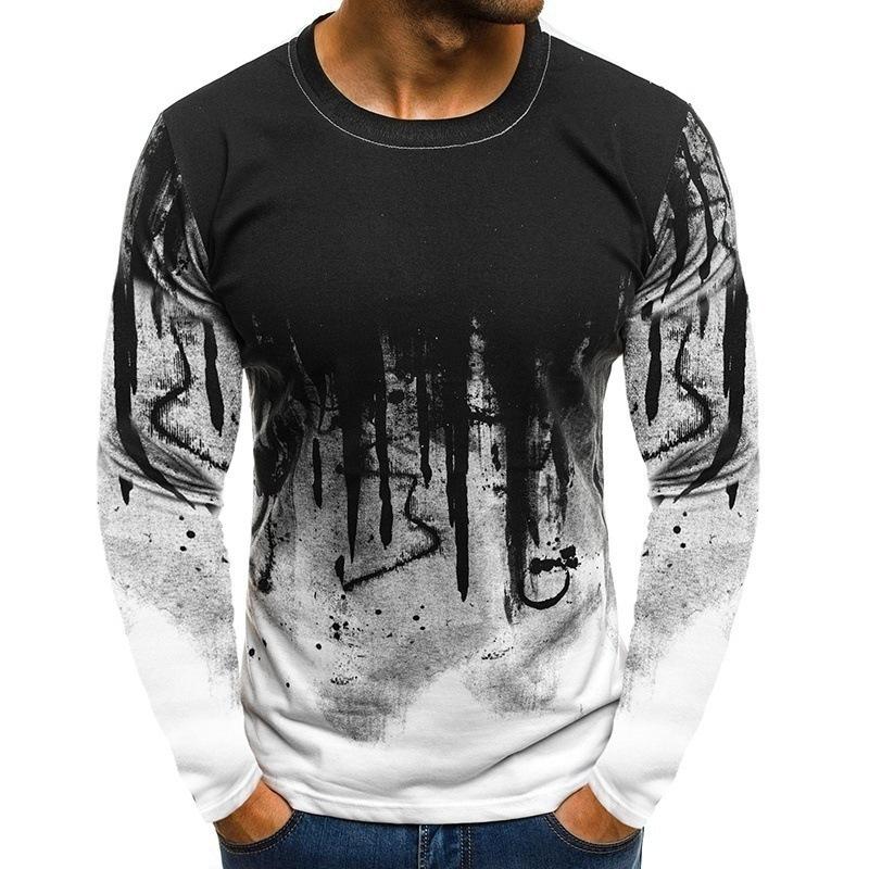 Round Neck 3D Gradient Printed Top Fashionable Casual Long Sleeved Men's T-shirts