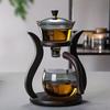 Set da tè in vetro Kung Fu Gocciolamento semiautomatico con infusore Set teiera in vetro Teiera con interruttore magnetico Set tazze da tè Regali di compleanno