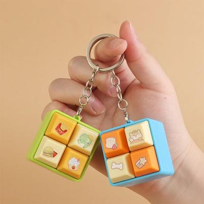 Fun Cartoon Squeeze Music New Unique Four-square Merit Key Button Keychain Couple Car Bag Key Chain Pendant