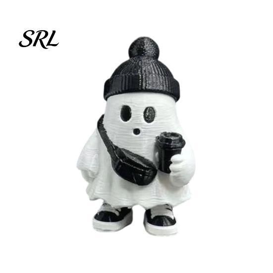 Cute Ghost Decor Halloween Figurine, Holding Coffee/Book/Record Resin Statue, Trendy Interior Soft Furnishings Spooky Tabletop Ornament for