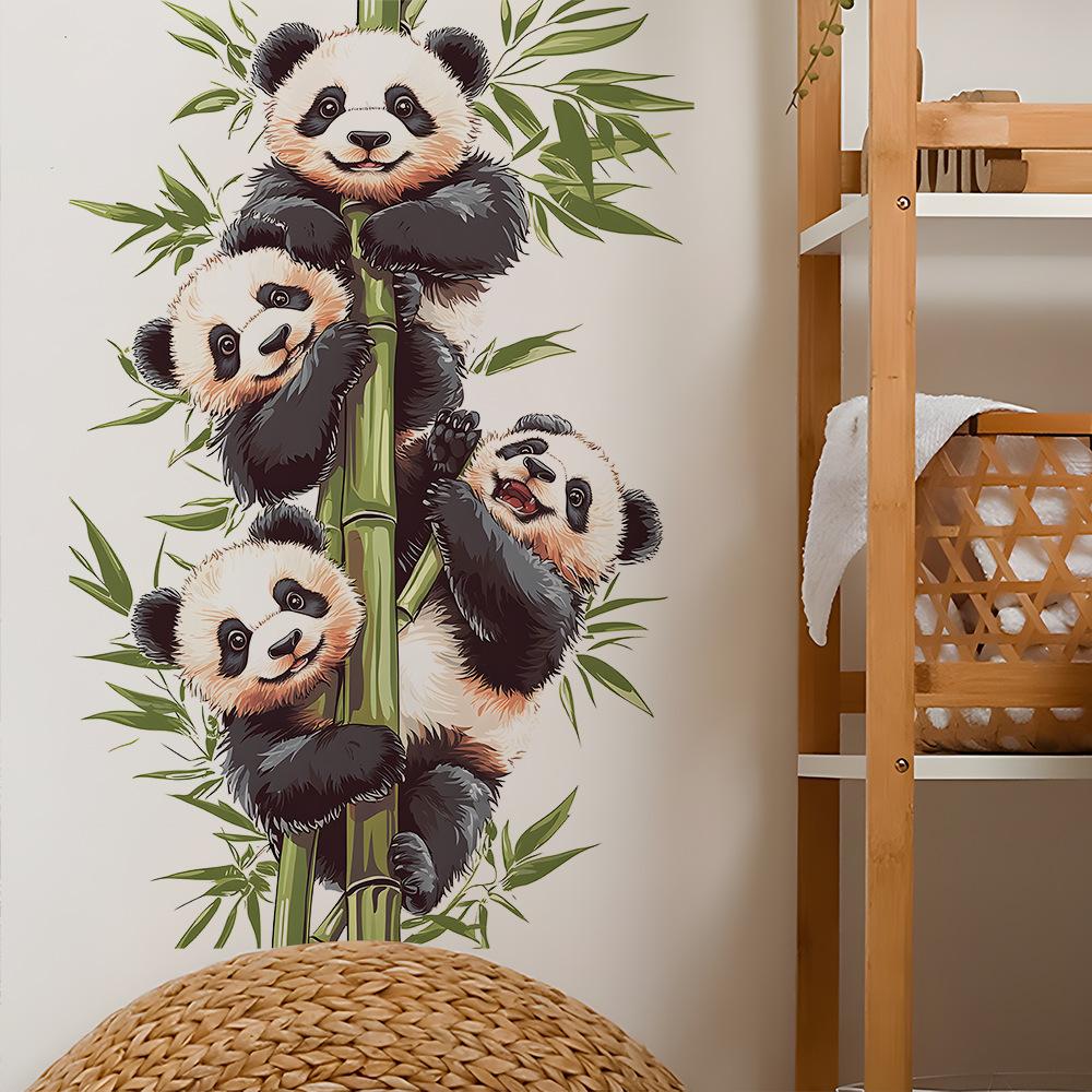 Cartoon Watercolor Bamboo Panda Bedroom Living Room Entrance Decoration Wall Sticker Self-adhesive Decals