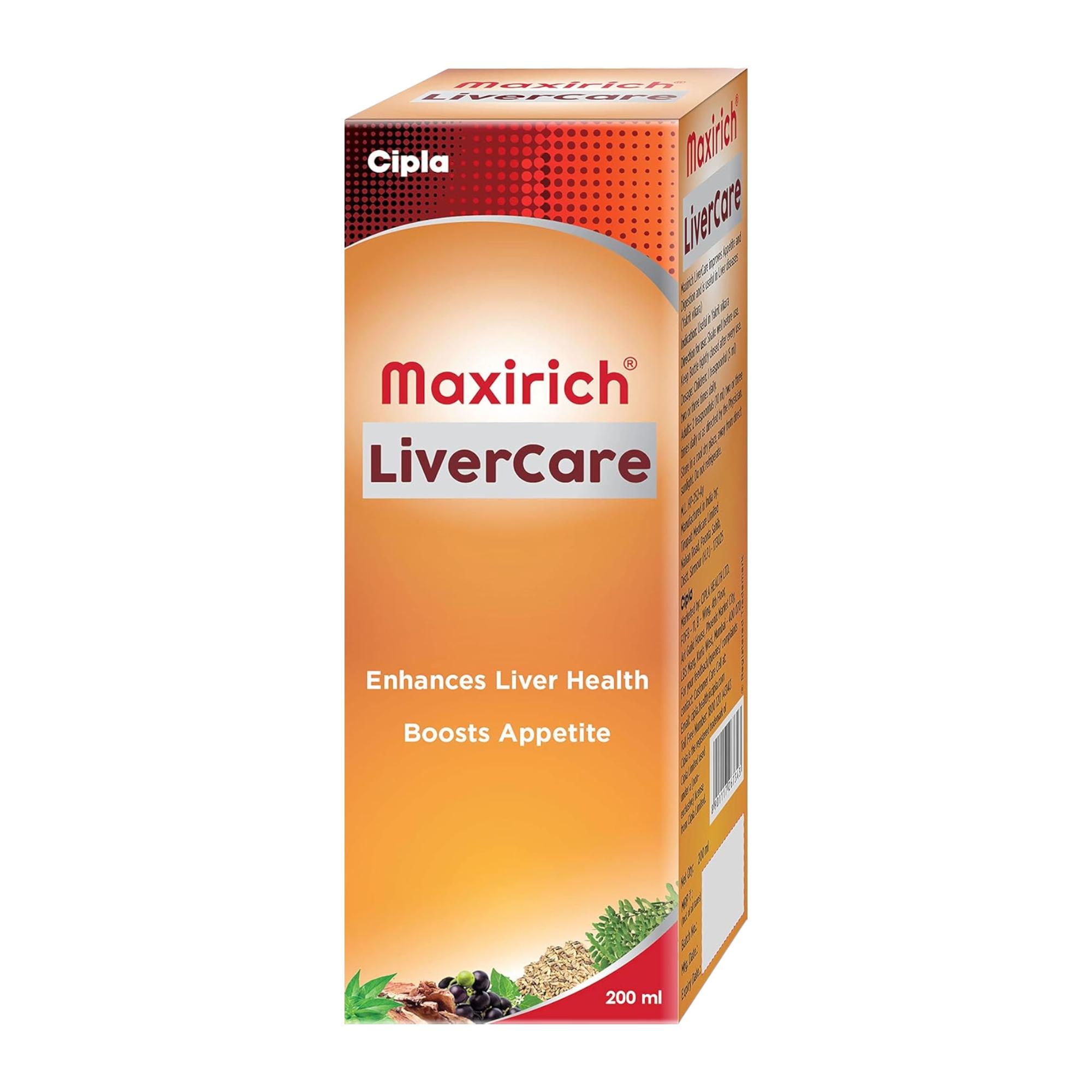 

Cipla Maxirich Livercare 200 Ml 2 Pack Ayurvedic Herbal Syrup for Healthy Digestion & Liver Support