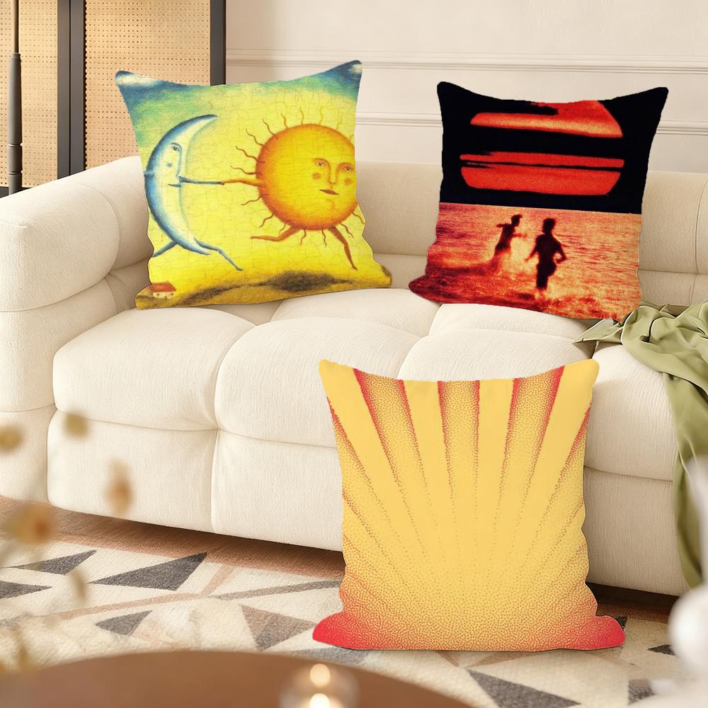 Abstrakte Sonne Kissenbezug Seidiger Kurzer Plüsch Haus Sofa Kissenbezug - Verdeckter Reißverschluss Heimdekoration
