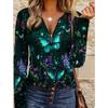 Women's Elegant Butterfly Print Round Neck Long Sleeve Top - Vibrant Digital Art Design