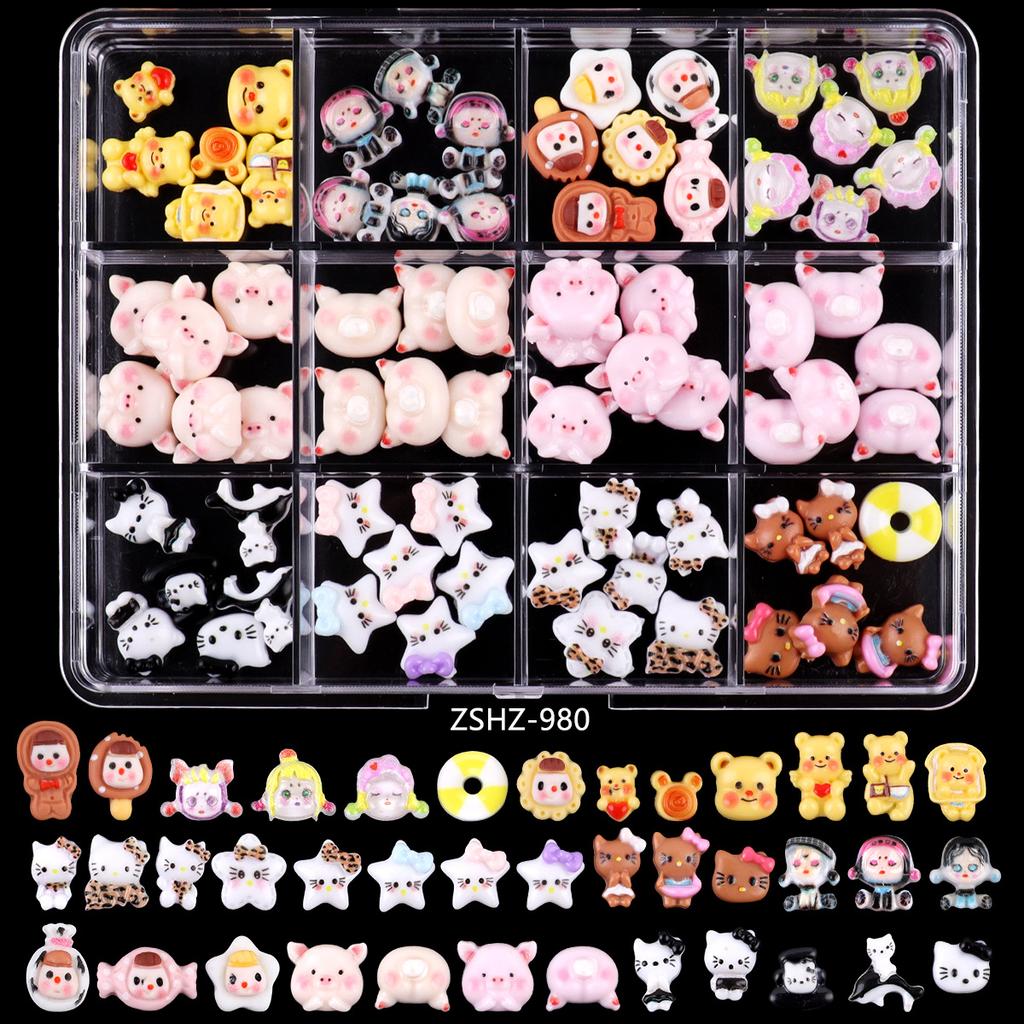 Nail Art Accessories Resin Simulation Biscuits Ice Cream Cute Cartoon Three-Dimensional Nail Accessories Mixed Bows