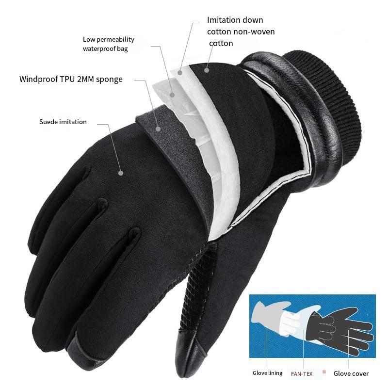 Thicken Winter Ski Cycling Gloves Black Velvet Waterproof Touchscreen Gloves Keep Warm Motorbike Horse Riding Running Gloves