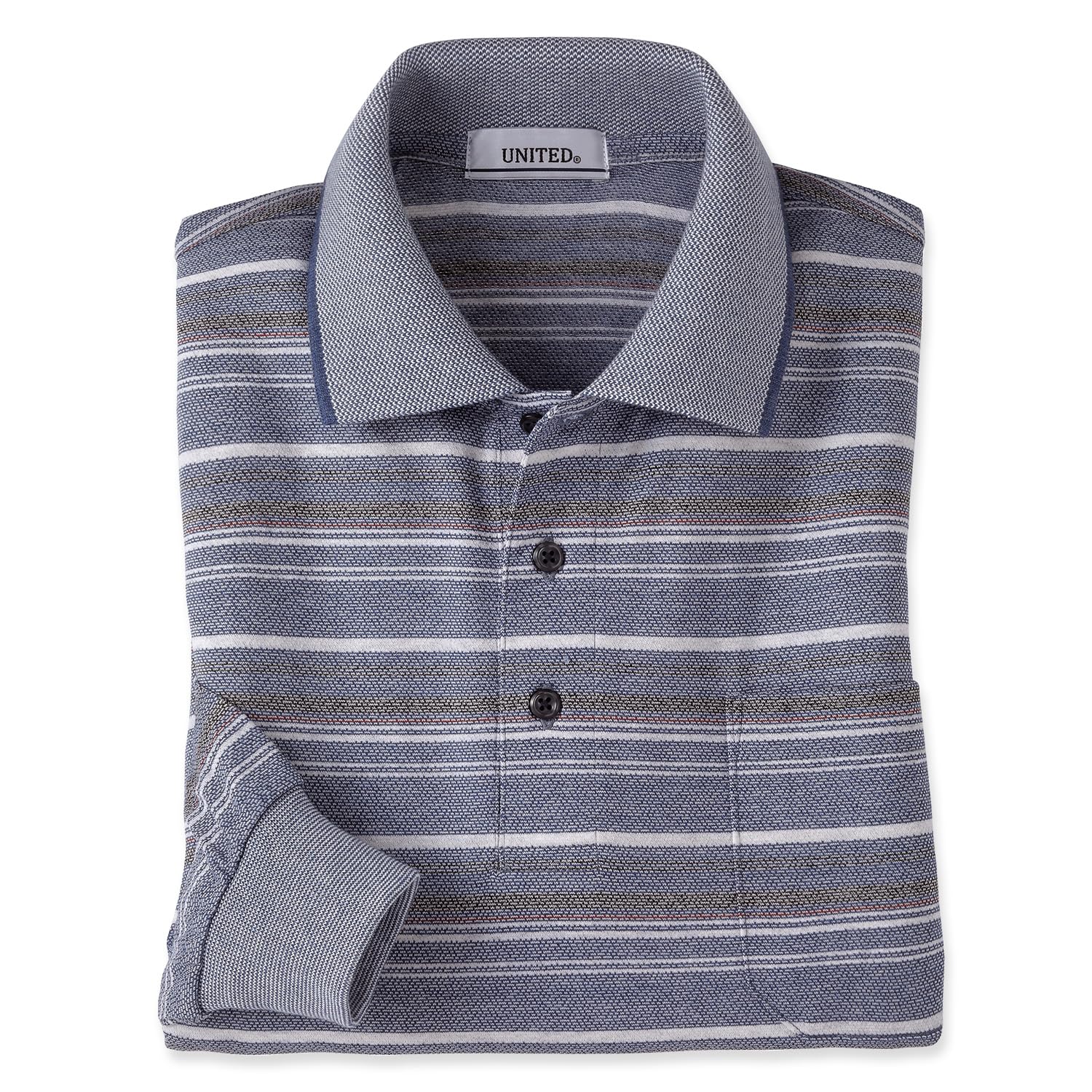 

Поло с длинным рукавом, текстура «груша», для ходьбы [UNITED] Мужская рубашка, Япония, в полоску, стираемая, весна/лето, (LL, ВМС)