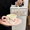 Watercolor Painting Rose Butterfly Coffee Cup And Saucer Set, High-End Ceramic Mug Souvenir, Light Luxury Retro Latte Cup