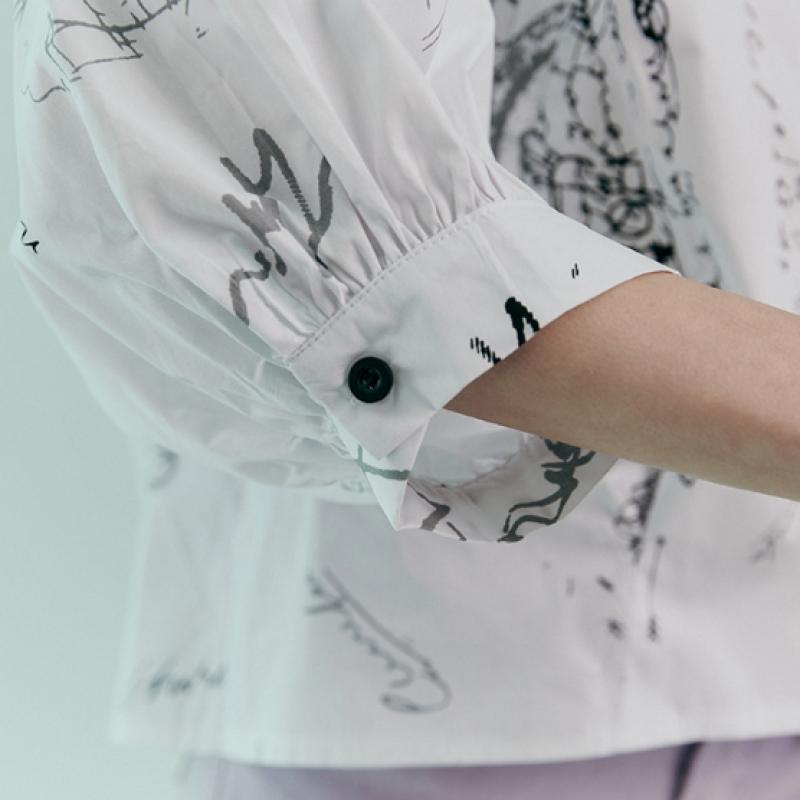MAXZA Croquis Print Volume Sleeve Shirt Blouse Zc06qb021on