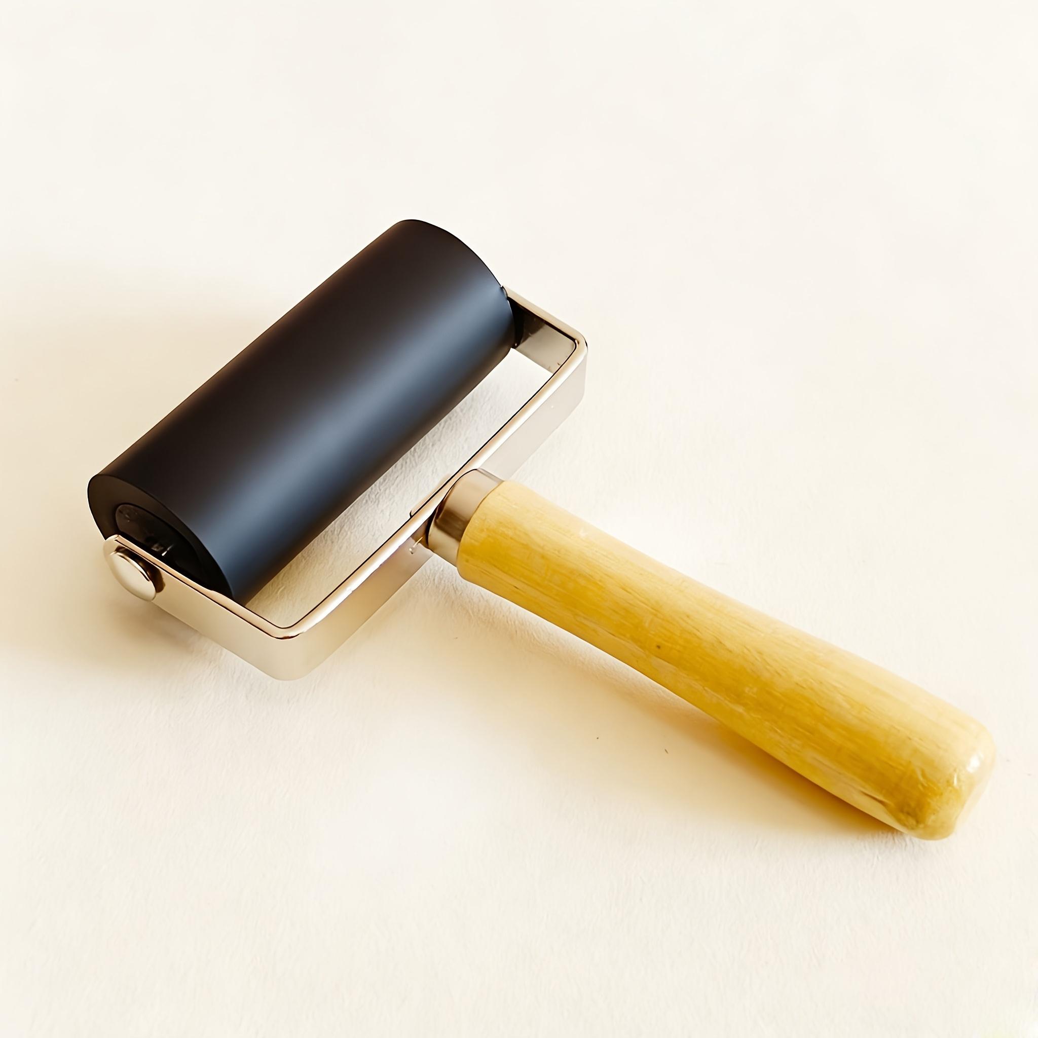 High-quality Rubber Roller with Wooden Handle,Black Rubber Printing Roller, Suitable for Ink Smudging, Stamping, Printmaking (black,2.36inch) чёрный