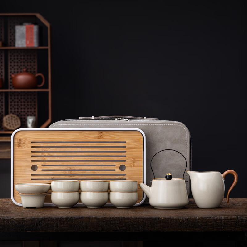 Ru Ware Portable Ceramic 10-Piece Tea Set with Tray