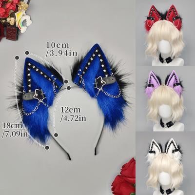 Fox Ear Headband for Girl Cosplay Prop Wolf Characters Comic Conventions Y2K Dark Punk-style Metal Animal Ear Headpiece Headwear