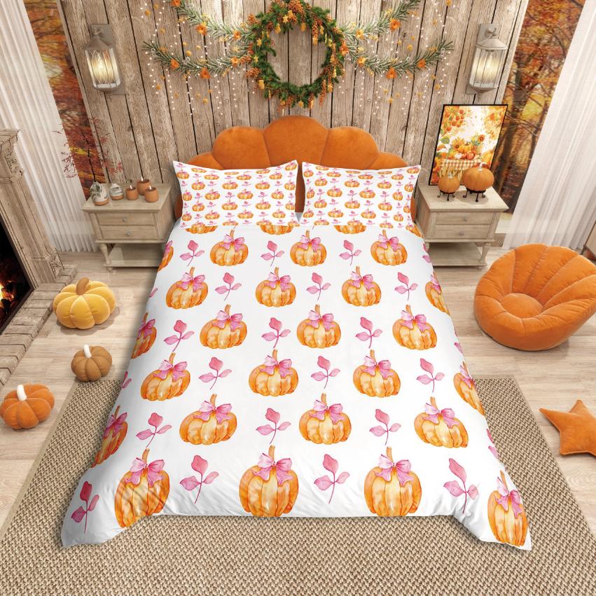 Homewish Thanksgiving Day Duvet Cover SetKawaii Gnome Bedding SetAutumn Harvest Pumpkin Comforter Cover Set