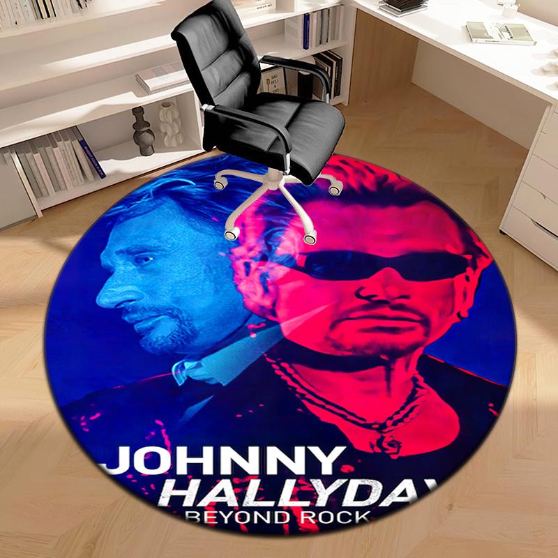 1pc French rock legend Johnny Hallyday Round carpet Painted Printed circular carpet, home door mat, outdoor travel protection carpet