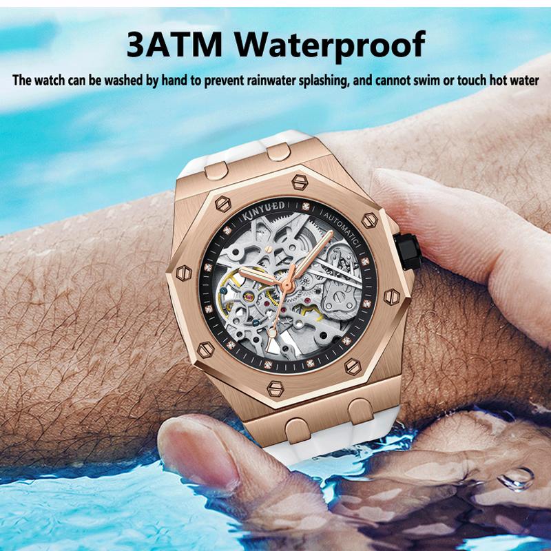 KINYUED Mode Skelett Mechanische Uhr Top Marke Luxus Herren Steampunk Transparent Hohl Automatische Uhr Relogio Masculino
