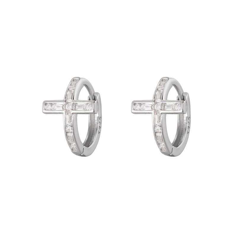 Sterling Cross Stud Earrings With Cubic Zirconia Women Minimalist Fashion Jewelry 2025 925 Sterling Silver