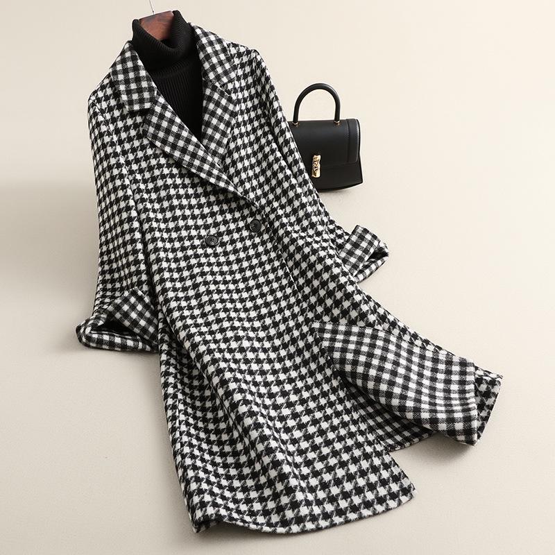 

Новое женское пальто в клетку из шерсти в британском стиле 2025 года – средней длины, двустороннее, свободного кроя. 3XL (143-155 lbs)