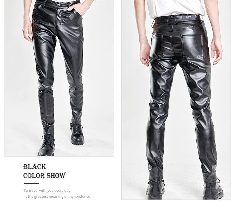 Spring/Summer Men's Slim Fit Elastic Leather Pants - Green Bar Orange, Breathable & Lightweight