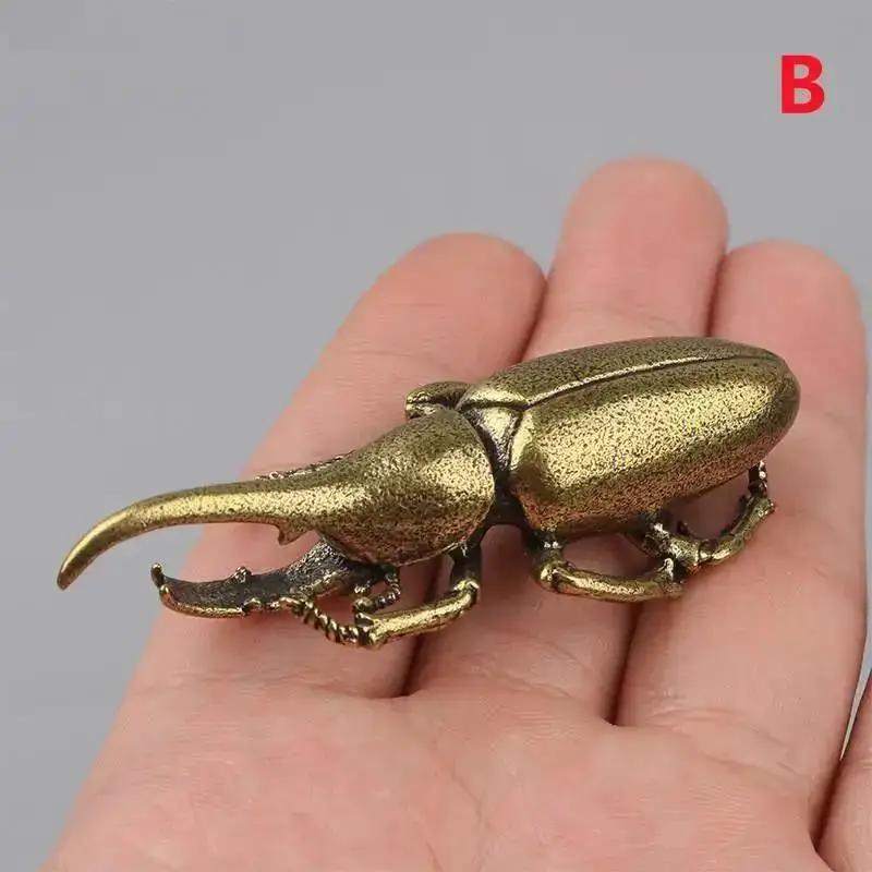 1 Pcs Solid Brass Beetle Ornaments Creative Unicorns Fairy Simulation Copper Insect Tea Pets Hand-played House Table Ornaments