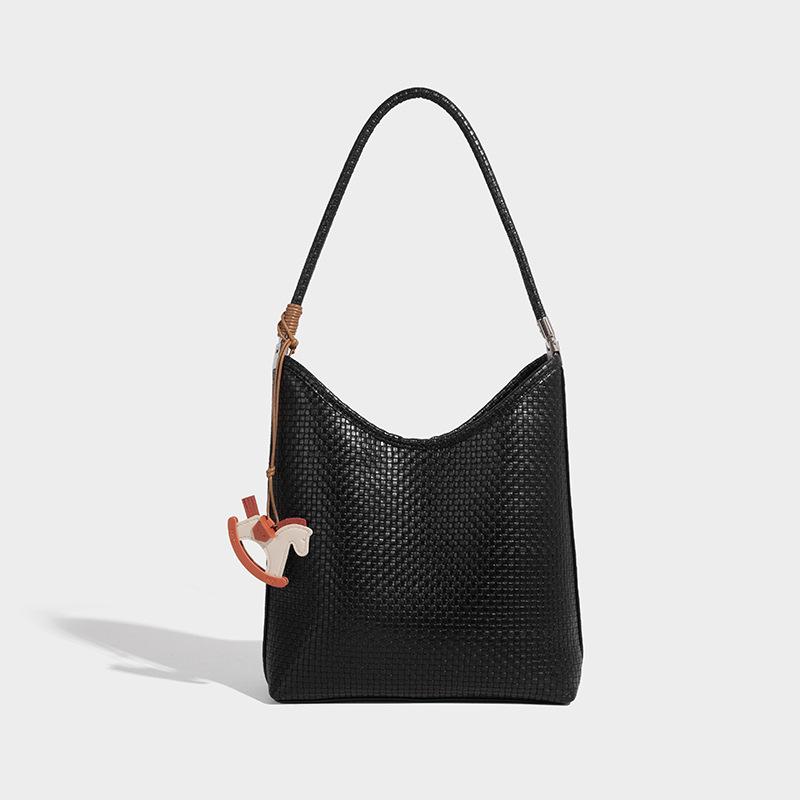 Cross-Border Retro Woven Bucket Bag for Women 2025 New Fashion Large Capacity Commuter Handbag Underarm Tote Bag