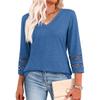 New European American Fashion Knit Top, Women's Loose V Neck Hollow Out 3/4 Sleeve Casual Knitted Sweater