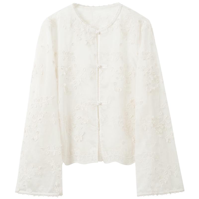 Sancai Floral Embroidered Lyocell Cardigan Jacket M